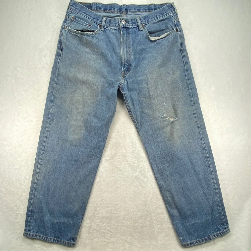 Levi's 550 Relaxed Fit‎ Jeans Faded Light Wash Denim Pants Mens W38 L29 - flaw